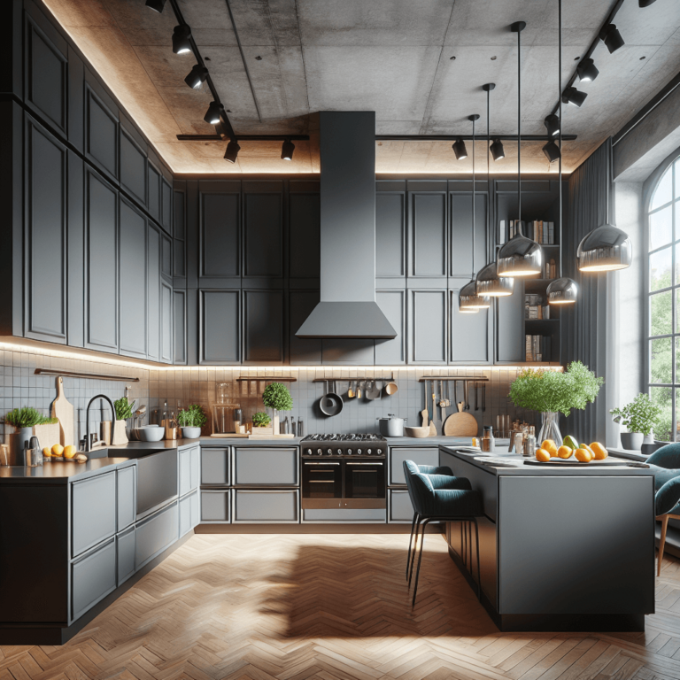 anthrazitfarbene mehrzeilige Küche-Berlin-1
