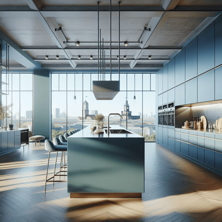 blaugraue einzeilige Küche-Berlin-1